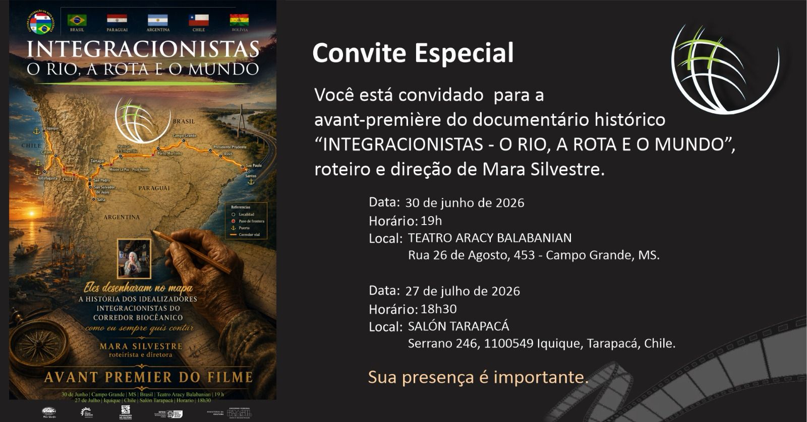Documentário “Integracionistas – O Rio, a Rota e o Mundo” terá avant-première em Campo Grande e Iquique